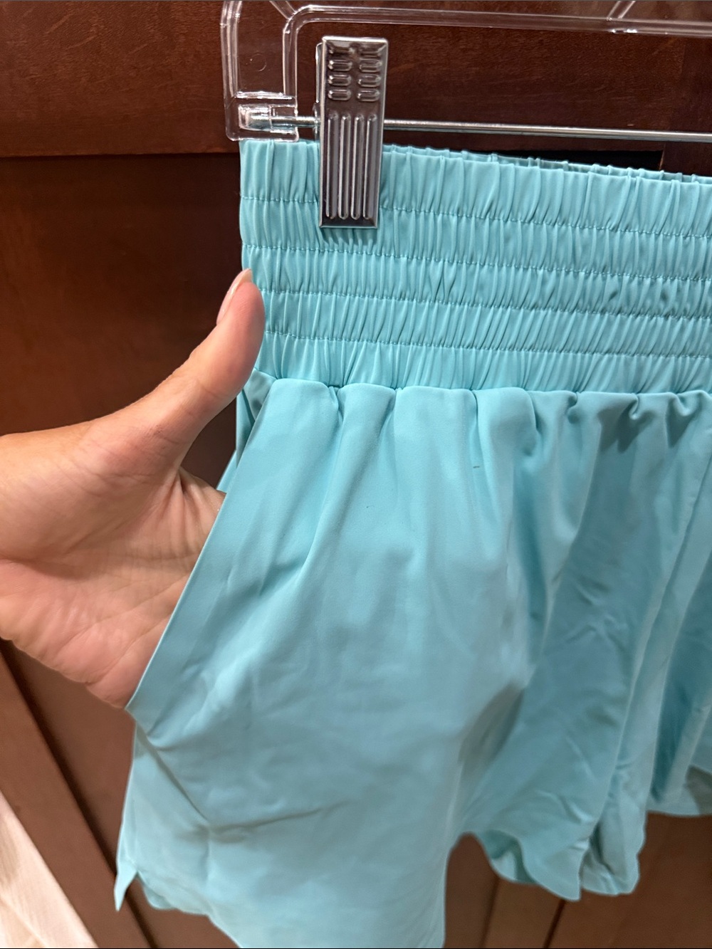 ZYIA Light Aqua Smocked Waist Athletic Shorts - Picture 4 of 7
